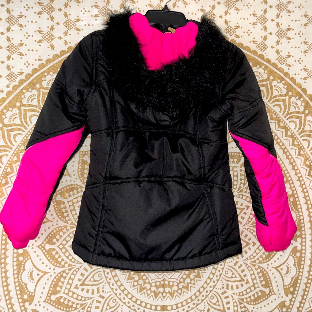 ✨HP✨ GIRLS “PROTECTION SYSTEM” BLACK/PINK/WHITE SNOW HOODED JACKET, SIZE 10/12 - Picture 9 of 11